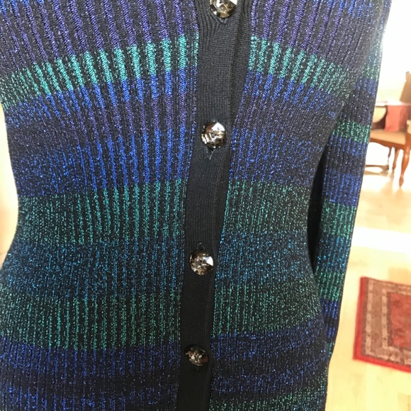 INTERMIX “Sienna” NWTs Striped Cardigan Buttons Collar Black Blue Green … - Picture 7 of 13